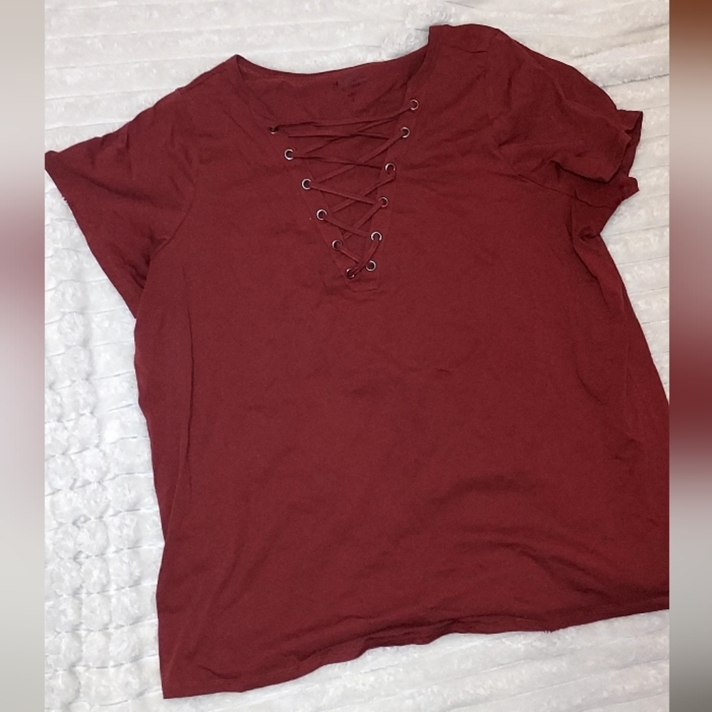 Cotton Ladder Front Classic Sbort Sleeve Tee Burnt Orange Heritage By Torrid